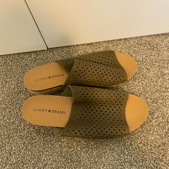 Lucky Brand Womens Jemya Leather Open Toe Mules Wedge Sandals Heels Green Size 9 - Picture 3 of 5